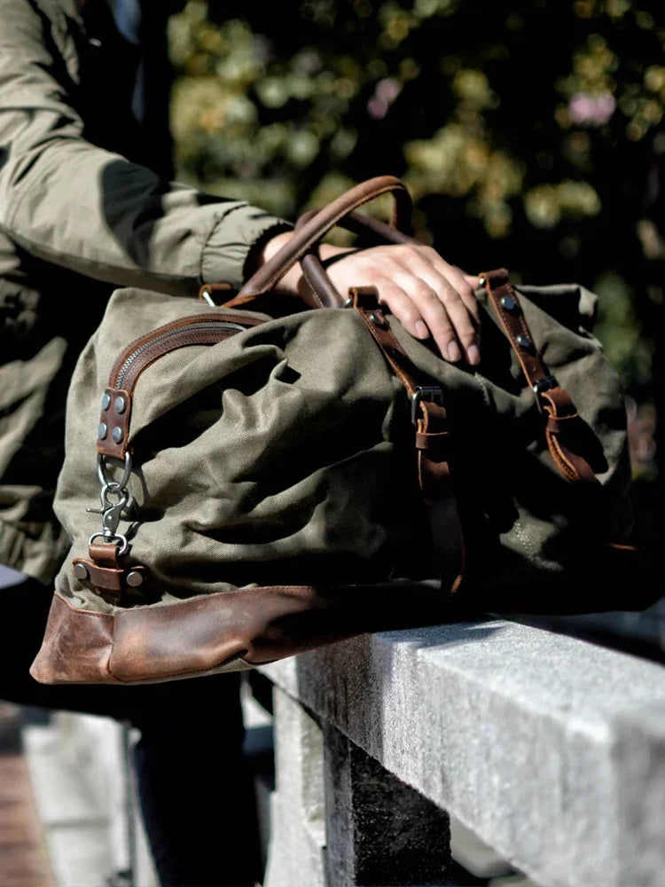 Canvas duffel bag carried
