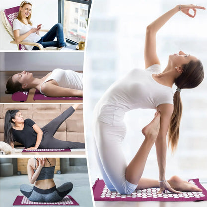 Acupressure mat in use on back