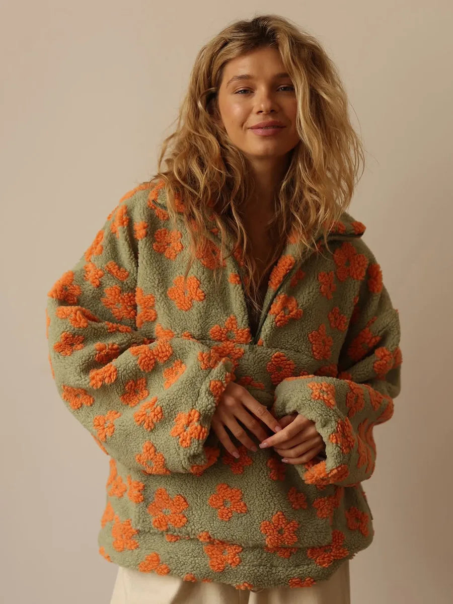 Fuzzy fleece pullover detail